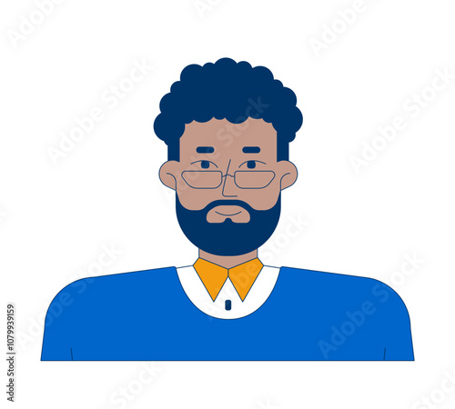 Young african american man entrepreneur portrait 2D cartoon character. Bearded black male business company employee isolated person flat vector on white background. Spot illustration colorful