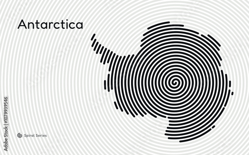 Creative circle map of Antarctica. Spiral fingerprint series