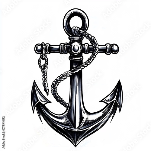 Stylized Anchor Tattoo with Rope and Chain Details Symbolic of Stability and Grounding photo