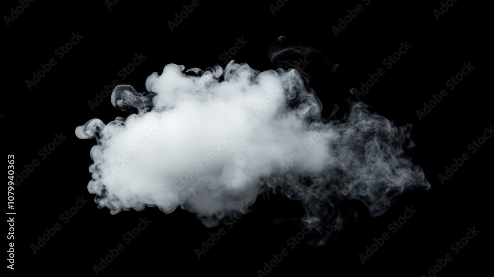 A compact white smoke puff with a defined shape, set against a transparent black backdrop A compact white smoke puff with a defined shape, set against a transparent black backdrop