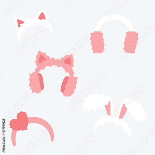 Pink and white furry headphone and headband