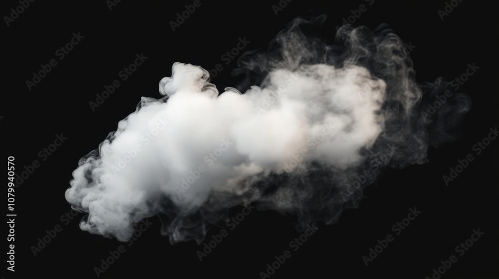A compact white smoke puff with a smooth surface, isolated on a black, white cloud, sky