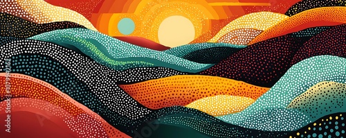 Modern Aboriginal dot painting representing a landscape.