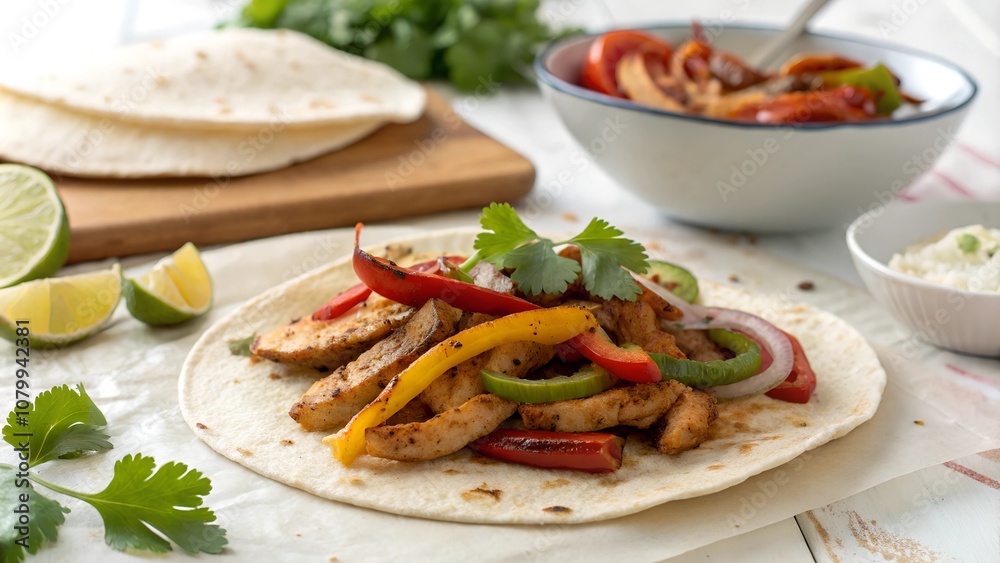 Chicken Fajitas Wrapped in Tortilla with Lime Chicken Fajitas Wrapped in Tortilla with Lime