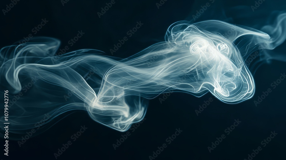 A delicate white smoke curl rising softly, creating a gentle atmosphere on a black background A delicate white smoke curl rising softly, creating a gentle atmosphere on a black background