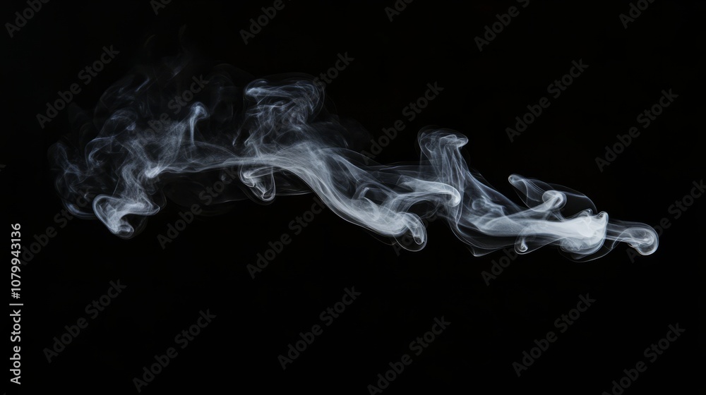 A delicate white smoke curl rising softly, creating a gentle atmosphere on a black background A delicate white smoke curl rising softly, creating a gentle atmosphere on a black background