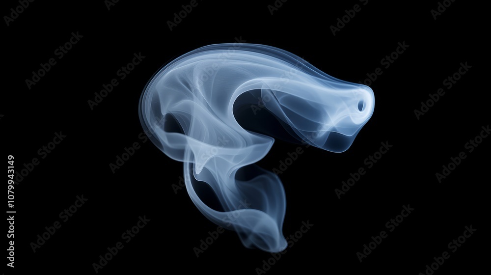 A delicate white smoke curl rising softly, creating a gentle atmosphere on a black background A delicate white smoke curl rising softly, creating a gentle atmosphere on a black background