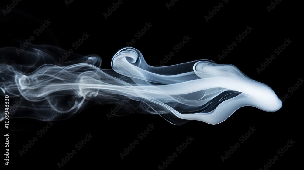 A delicate white smoke curl rising softly, creating a gentle atmosphere on a black background A delicate white smoke curl rising softly, creating a gentle atmosphere on a black background