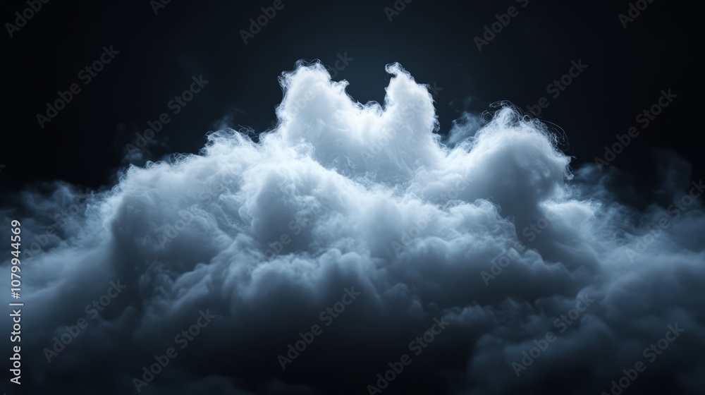 A dense white smoke cloud with soft gradients, isolated beautifully on a black background A dense white smoke cloud with soft gradients, isolated beautifully on a black background