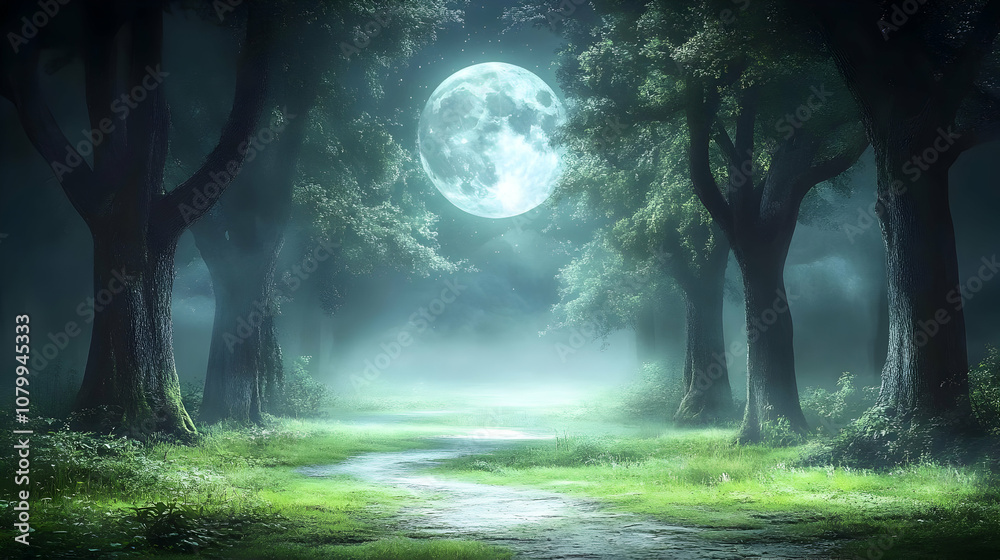 Illustration - Enchanting Moonlit Forest Path Illustration - Enchanting Moonlit Forest Path