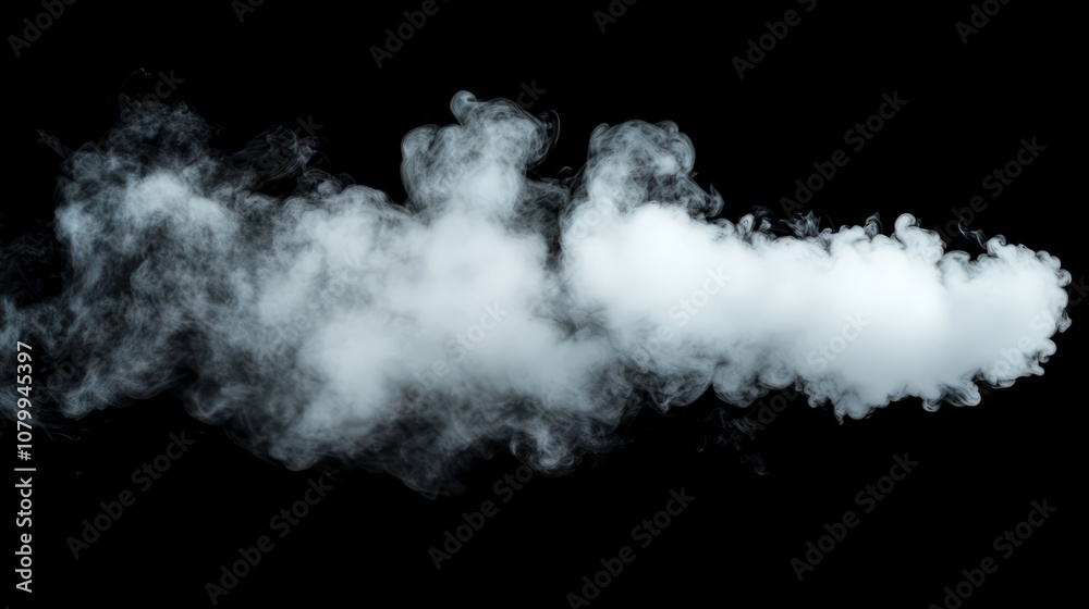 A dense white smoke cloud with soft gradients, isolated beautifully on a black background A dense white smoke cloud with soft gradients, isolated beautifully on a black background