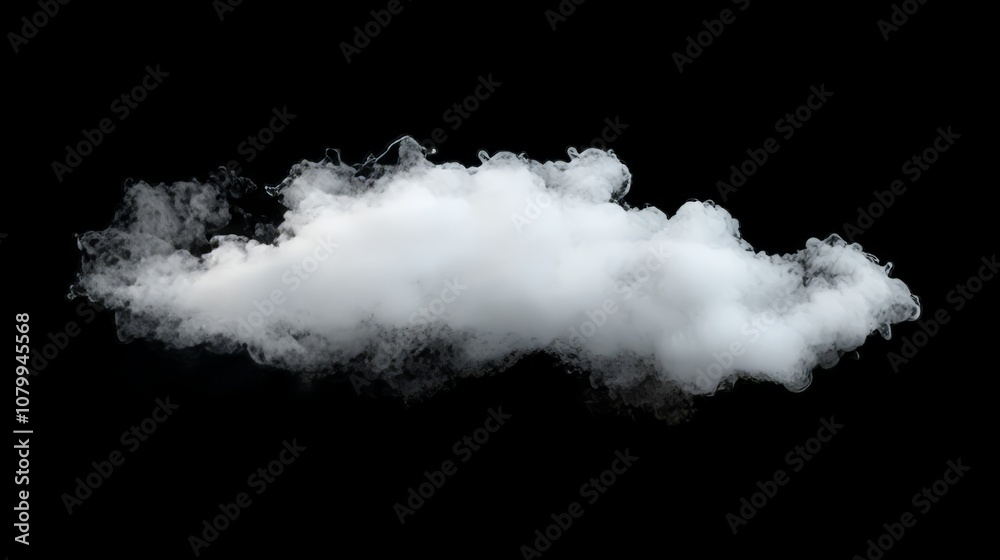 A dense white smoke cloud with soft gradients, isolated beautifully on a black background A dense white smoke cloud with soft gradients, isolated beautifully on a black background