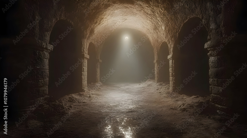 3D Render Dark Archway Tunnel Illustration, Dungeon, Light, Fog, Stone 3D Render Dark Archway Tunnel Illustration, Dungeon, Light, Fog, Stone
