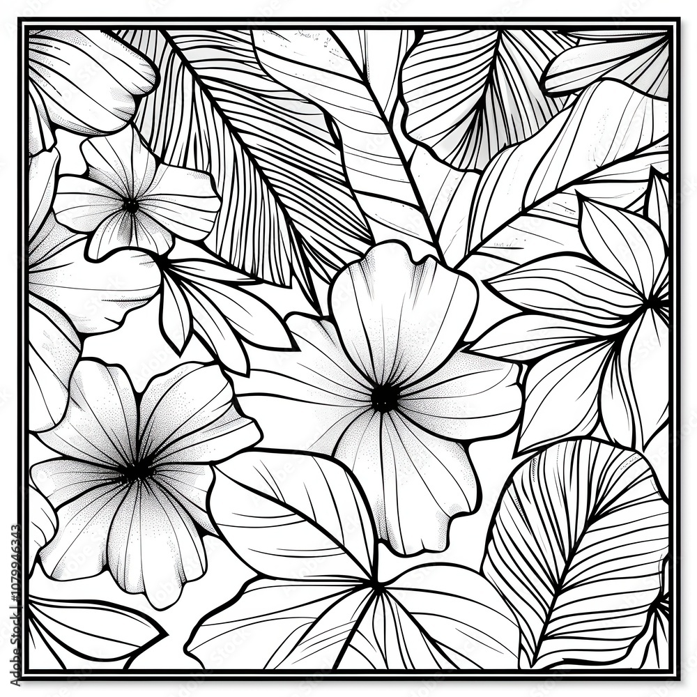 Simple Floral Line Illustration Pattern