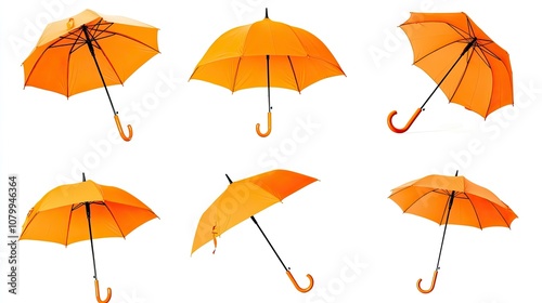 Collection of Bright Orange Umbrellas Isolated on White Background for Creative and Seasonal Design Projects
