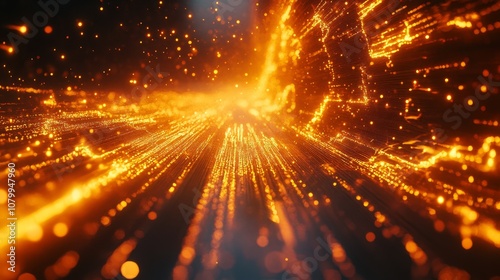 A dynamic and golden energetic wallpaper featuring bright neon data flow and explosion effects, creating a sense of motion, isolated on a dark background