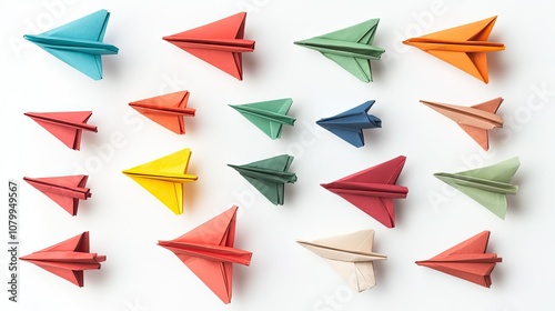 Free Download Colorful Paper Airplanes in Various Shapes and Sizes Arranged on a White Background for Creative and Fun Visual Concepts - GFXLoad