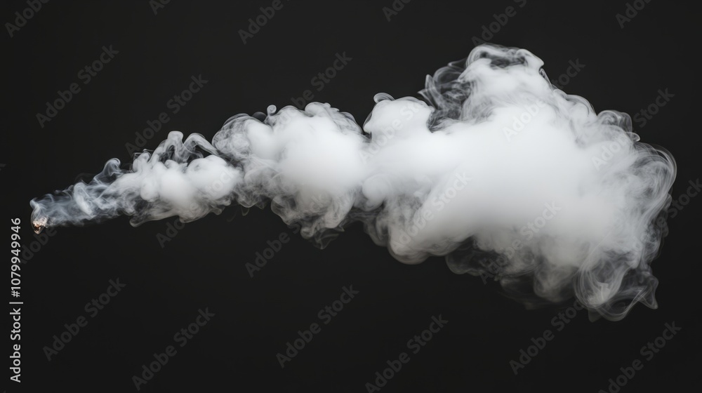 Naklejka premium A fluffy white smoke puff expanding softly, isolated on a black background