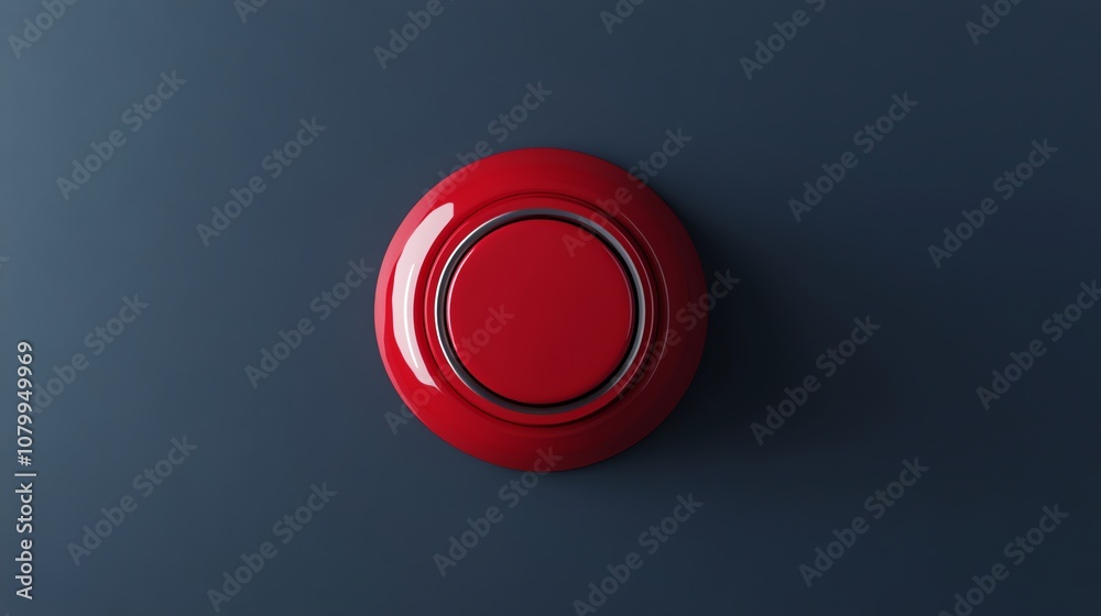 A Single Red Button on a Dark Blue Background A Single Red Button on a Dark Blue Background