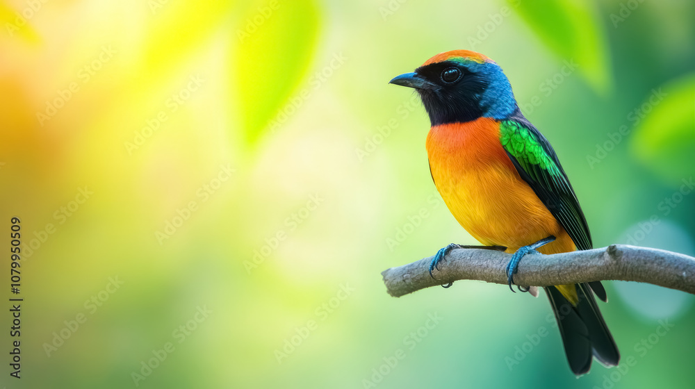 colorful tropical bird perched on branch in vibrant nature background colorful tropical bird perched on branch in vibrant nature background