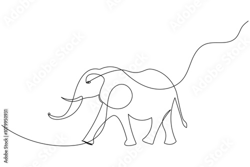 Elephant continuous line drawing of isolate animal wildlife outline simple vector icon