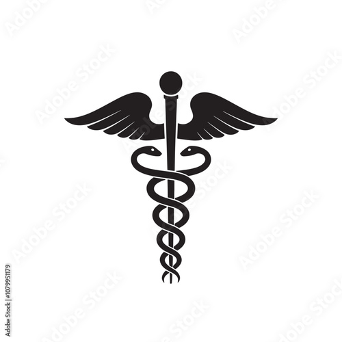 healthcare medical caduceus hand drawn snake logo type icon vector art flat design illustrations