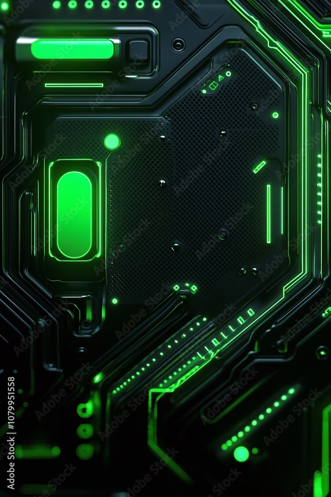 Fototapeta premium Futuristic Abstract Circuit Board Background with Neon Green Elements and Dark Textures for Technology and Digital Themes