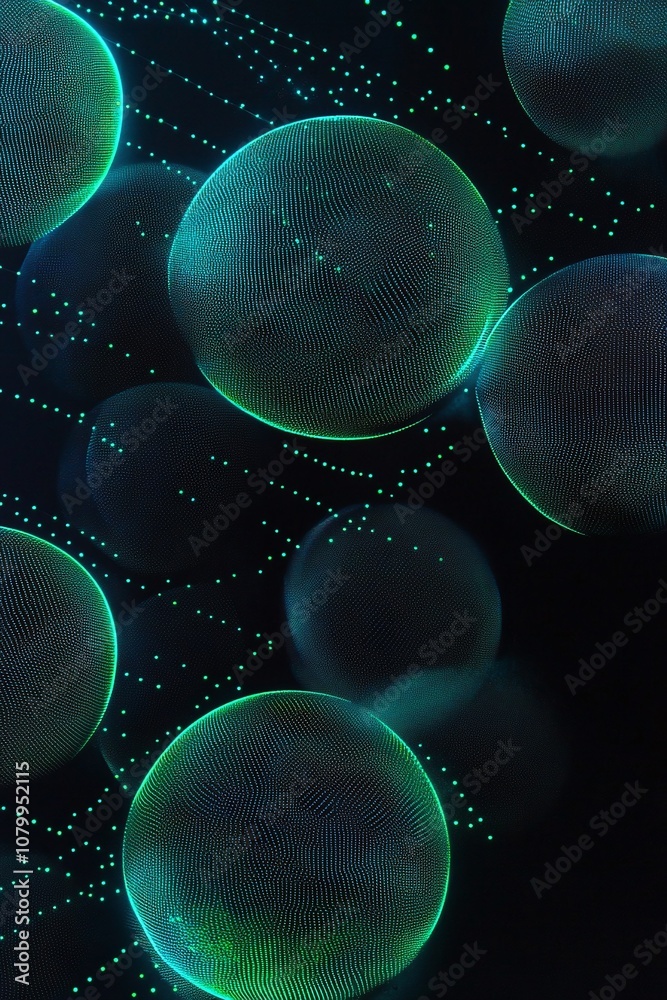 Futuristic Abstract Design of Spheres with Neon Light Effects Against a Dark Background for Technology and Science Visuals Futuristic Abstract Design of Spheres with Neon Light Effects Against a Dark Background for Technology and Science Visuals