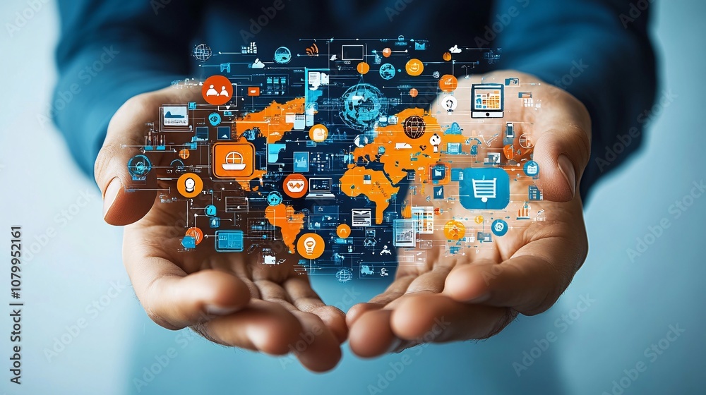 Digital marketing, banking, payment and online shopping, Businessman touching global business networking on colorful background Digital marketing, banking, payment and online shopping, Businessman touching global business networking on colorful background
