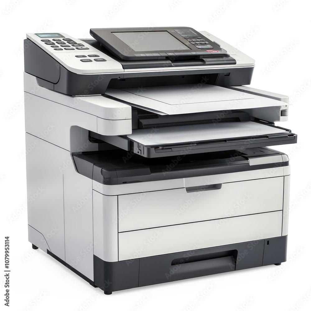 Multifunction printer with visible paper trays. isolated on transparent background Multifunction printer with visible paper trays. isolated on transparent background