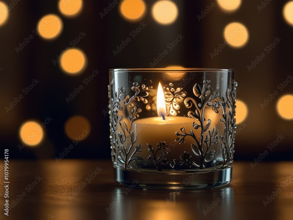 Cozy Candle in Glass Vessel with Warm Christmas Background Cozy Candle in Glass Vessel with Warm Christmas Background
