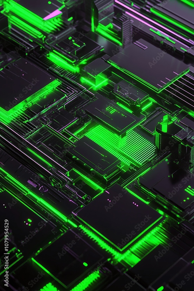 Futuristic Circuit Board with Neon Green Glow Showcasing Advanced Technology and Digital Connectivity in Abstract Electronic Design Futuristic Circuit Board with Neon Green Glow Showcasing Advanced Technology and Digital Connectivity in Abstract Electronic Design