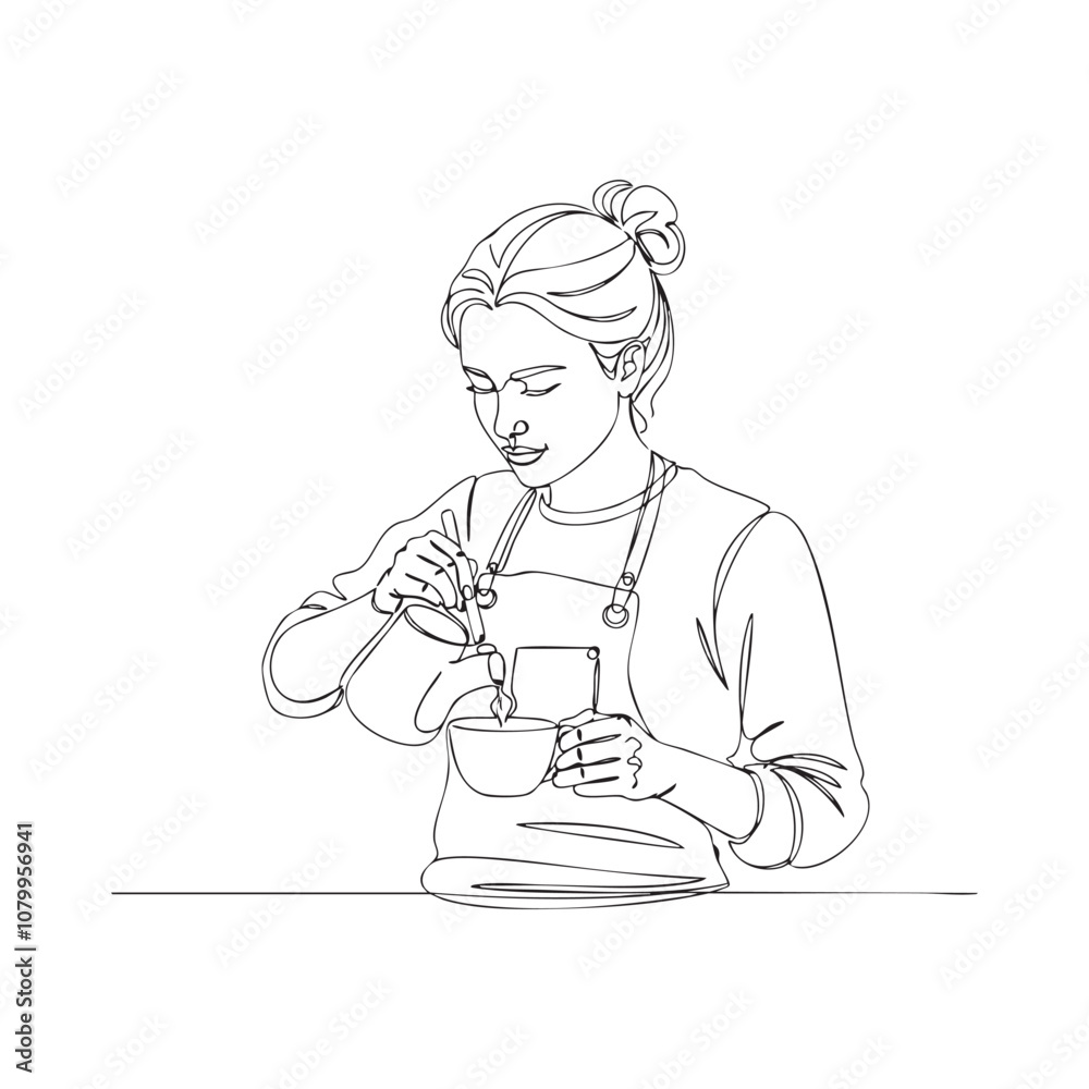 woman barista latte art continuous line drawing vector illustration woman barista latte art continuous line drawing vector illustration