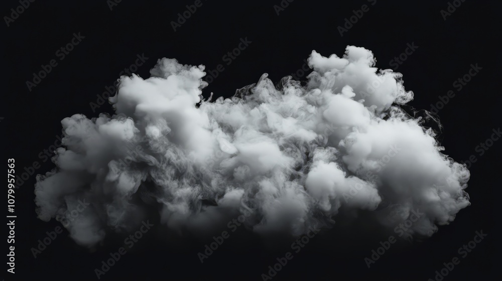 A large white smoke cloud billowing softly, set against a solid black backdrop A large white smoke cloud billowing softly, set against a solid black backdrop