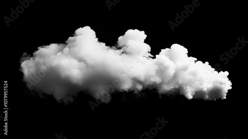 A large white smoke cloud billowing softly, set against a solid black backdrop