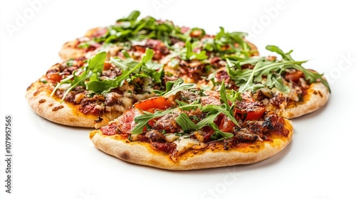 Delicious Homemade Pizzas with Fresh Ingredients and Toppings on a Clean White Background for Food Lovers and Culinary Enthusiasts