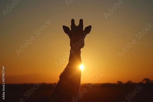 Silhouette of Giraffe against Vibrant Sunset Sky