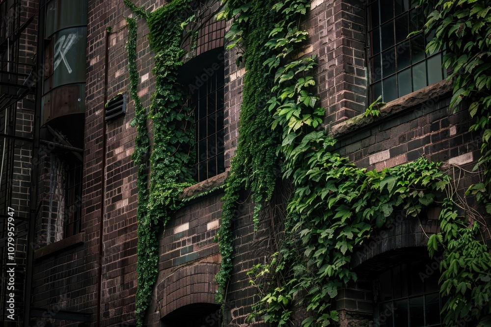 Fototapeta premium Climber plants on walls promote urban green living concept.