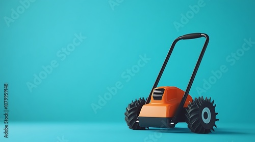 Orange and Black Robotic Lawn Mower on Blue Background