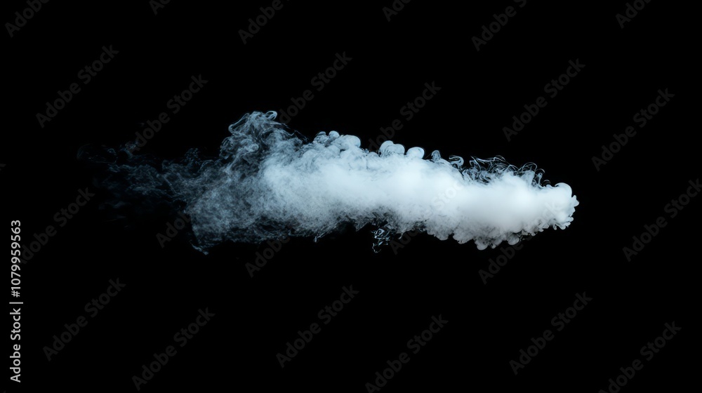 A light, airy white smoke cloud floating effortlessly, isolated on a solid black background A light, airy white smoke cloud floating effortlessly, isolated on a solid black background