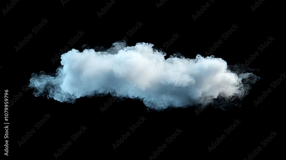 A light, airy white smoke cloud floating effortlessly, isolated on a dark A light, airy white smoke cloud floating effortlessly, isolated on a dark