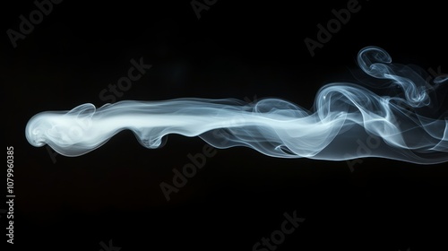 A light white smoke formation curling elegantly, isolated on a black background