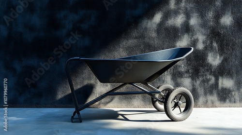 Black Wheelbarrow Against a Textured Wall