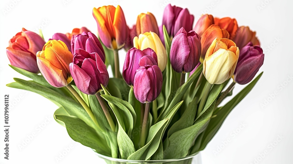 A Bouquet of Multicolored Tulips in a Glass Vase A Bouquet of Multicolored Tulips in a Glass Vase