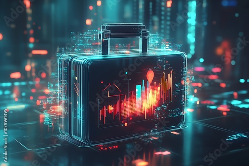 A Holographic Briefcase With Digital Data Graphs and Charts