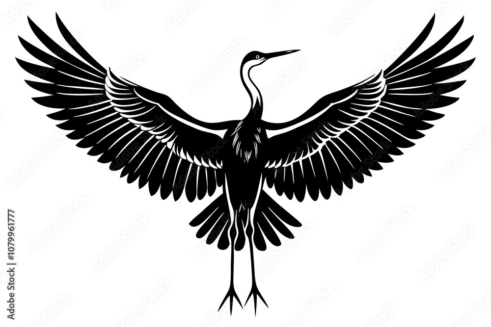 Fototapeta premium Heron bird flying silhouette vector illustration.