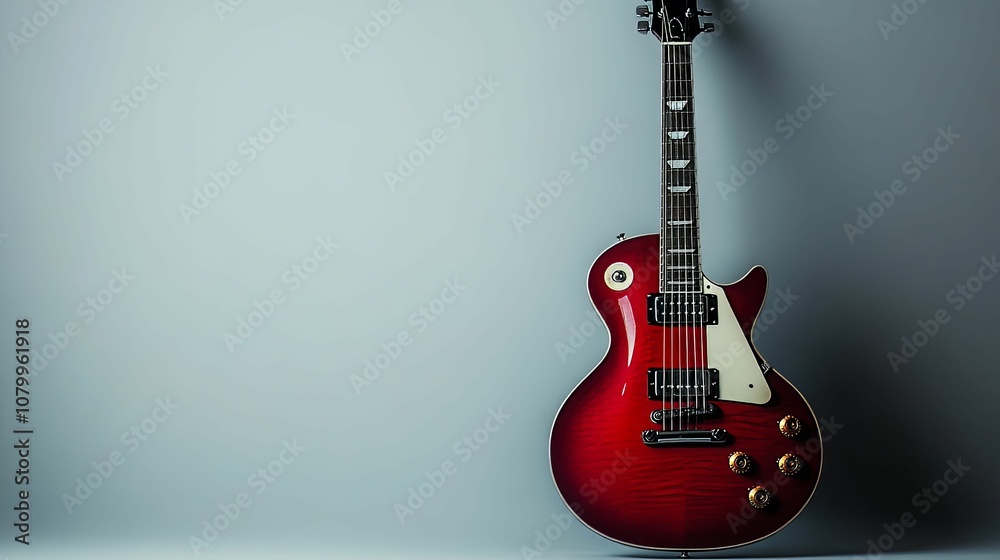 Fototapeta premium A Red Electric Guitar Against a Grey Background