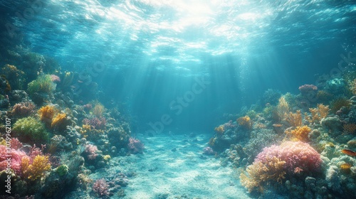 Vibrant underwater scene showcasing colorful coral reefs.