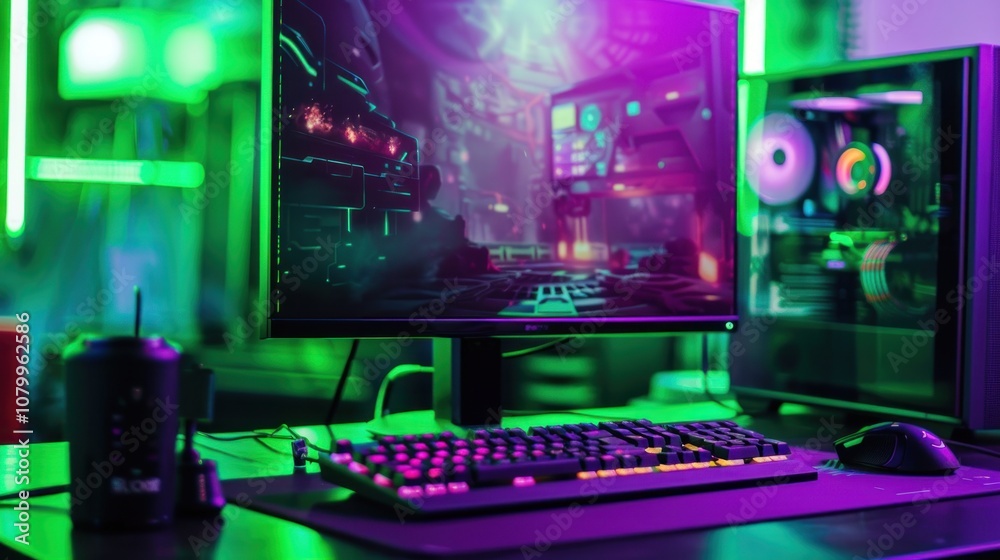Gaming Setup with Neon Lights Gaming Setup with Neon Lights
