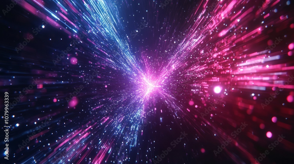 Fototapeta premium A minimalist rendering of a blockchain node surrounded by glowing lights and data streams, floating in cyberspace